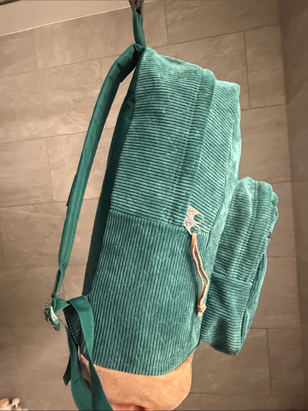 JANSPORT Teal Corduroy Heart-Embossed Backpack - Picture 3 of 13